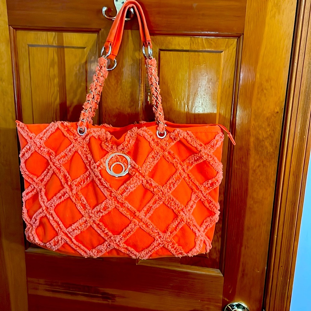 Big Buddha Bag Cotton Blend Chenille‎ Diamond w/Gold Chain Strap Large 20x11x6